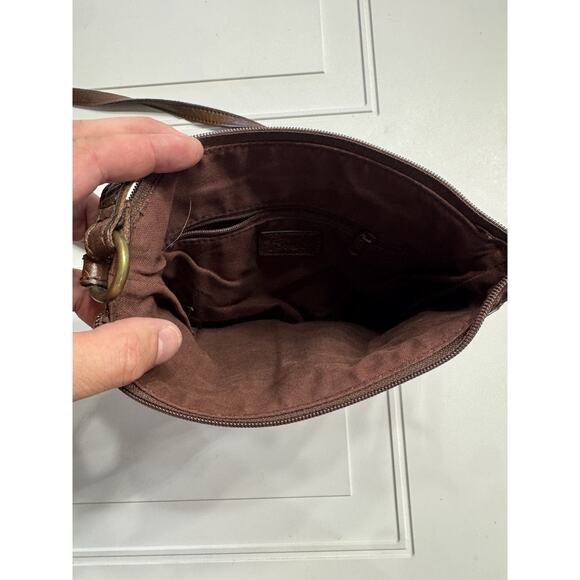 Fossil Talita Leather Hobo Crossbody Bag Brown Tooled Embossed Stitched Pleated - Picture 3 of 6